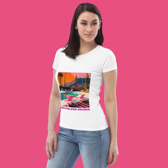 EzPanda™ Neon Poolside Reverie: Women's Eco-Friendly Graphic Tee - Picture 3 of 6